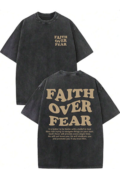 Faith over Fear Printed Organic Batik Cotton Black Unisex T-Shirt