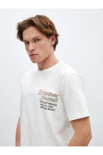 LC Waikiki Męski T-shirt z czesanej bawełny z krótkim rękawem i nadrukiem