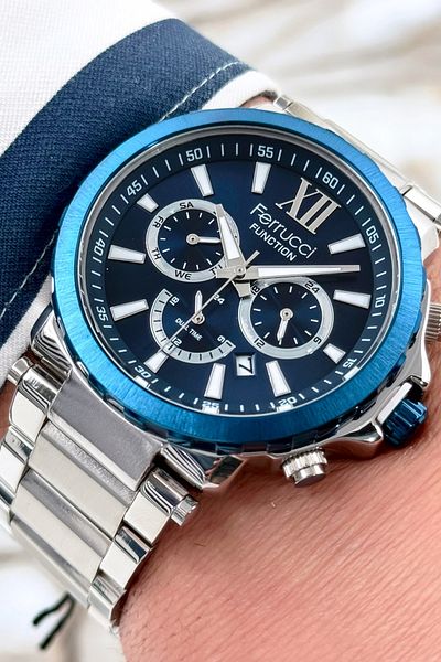 Ferrucci Function Mineral Glass Steel Band & Case Men's Watch Zmfer085