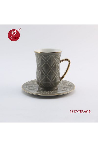 Rose CR-1717 Rose tea set consisting of 6 cups and 6 saucers made of ceramic with distinctive modern engravings