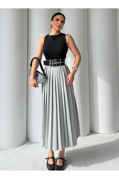 Bak'ap Fusta lungă plisată cu curea dublă din bumbac