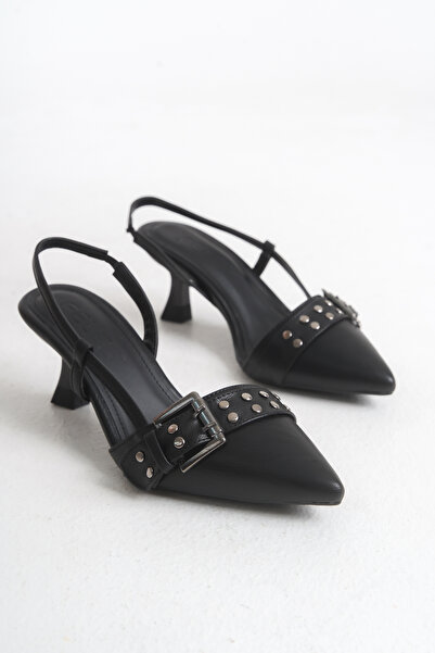 MARSEDO Дамски обувки на висок ток с остър връх и колан, Aisha, черни