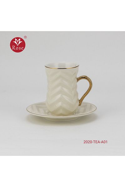 Rose CR-2020 Rose tea set consisting of 6 cups and 6 saucers made of ceramic with distinctive modern engravings
