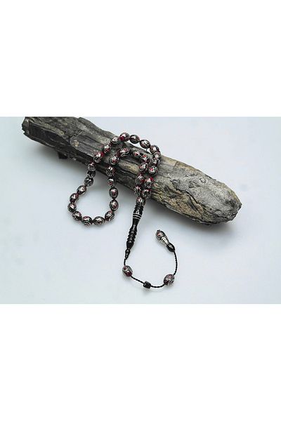 Skygo Oltu Stone Red Galalith Drop Inside Drop Embroidered Rosary