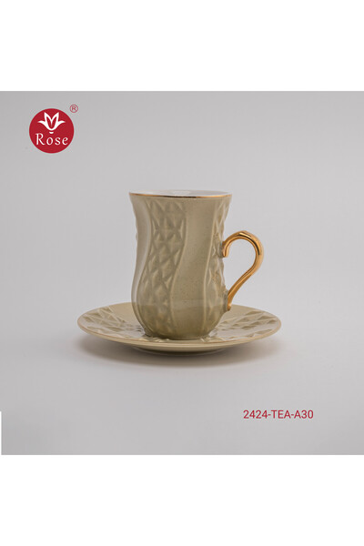 Rose CR-2424-طقم شاي روز مكون من 6 فناجين  و6 صحون مصنوع من السيراميك بنقوش عصرية مميزة