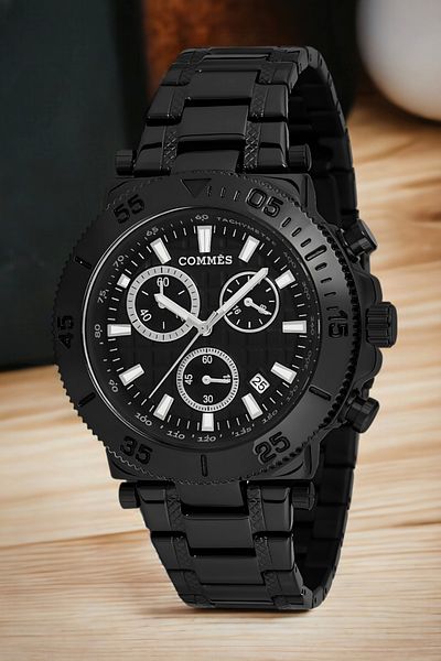 COMMES Men's Wristwatch Crono - Steel Cord, Full Function, Black Bracelet Zmcms032