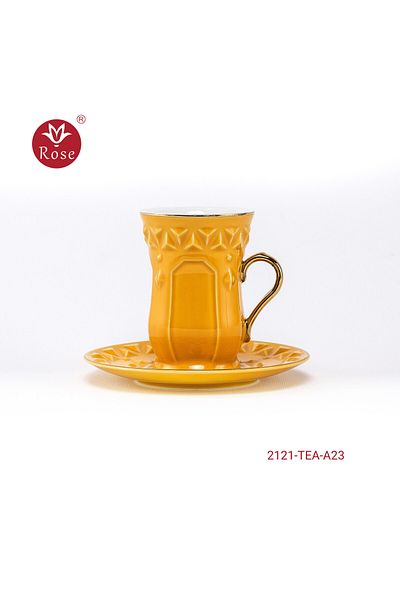 Rose CR-2121 - Rose tea set consisting of 6 cups and 6 saucers made of ceramic with distinctive modern engravings