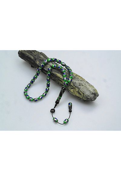 Skygo Oltu Stone and Green Galalith Double Fountain Embroidered Rosary
