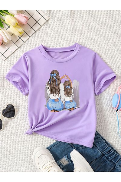 Let's Wear Премиум тениска с кръгло деколте с принт на майка и дъщеря за жени и момичета