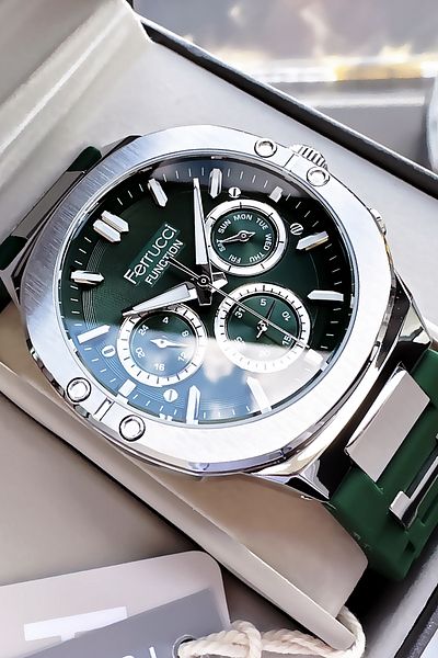 Ferrucci Function Men's Wristwatch 3 ATM Waterproof Green Color Silicone Cord Bracelet Gift Cbk583