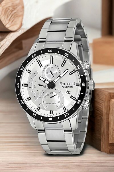 Ferrucci Fcf.13568fm.01 - Silver White Men's Wristwatch and Bracelet Set
