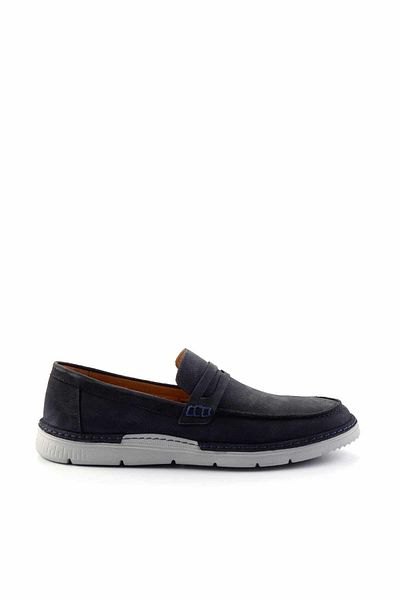 Bambi Navy Blue Leather Men's Loafer Shoes E 01304412201