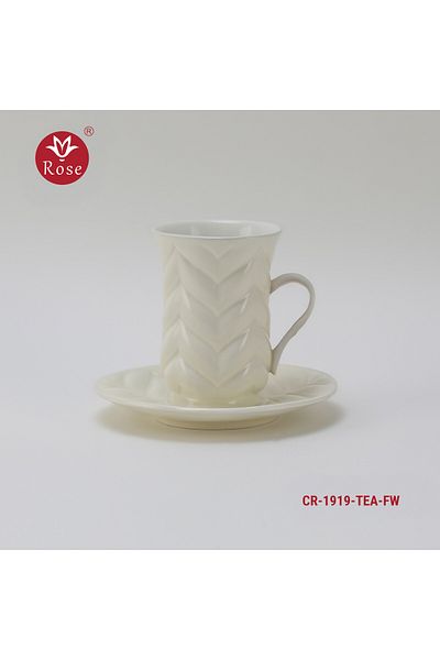 Rose CR-1919 - Rose tea set consisting of 6 cups and 6 saucers made of ceramic with distinctive modern engravings