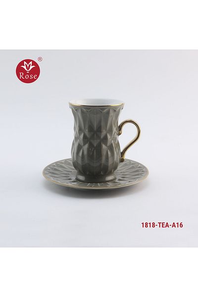 Rose CR-1818 - Rose tea set consisting of 6 cups and 6 saucers made of ceramic with distinctive modern engravings