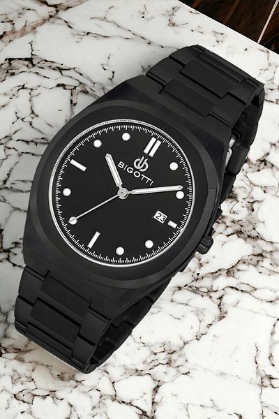 Bigotti Men's Wristwatch Bg.1.10164.3 - Black Steel Case, Cord Bracelet Gift Zmb010
