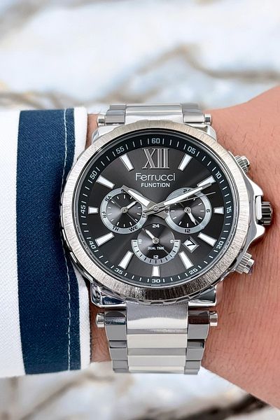 Ferrucci Function Mineral Glass Steel Band & Case Men's Watch Zmfer085