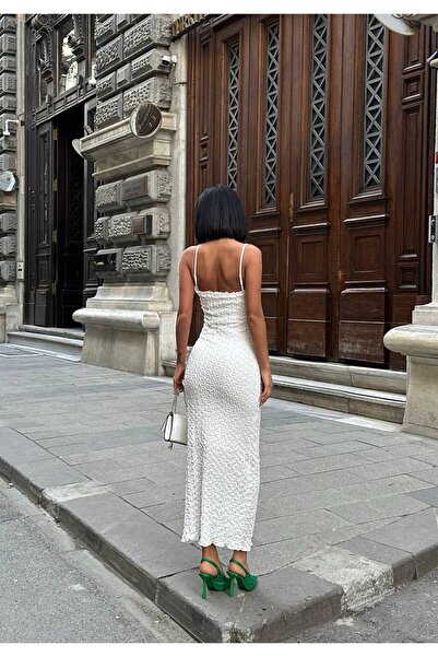 Bak'ap Rochie maxi cu bretele cu decolteu cu inimă, cu detaliu la piept, din țesătură elastică, cu textura