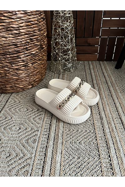 Behtah Kundura Stylish Design with Chain Open Front Beach Pool Garden Sea Summer Soft Thick Sole Daily Slippers
