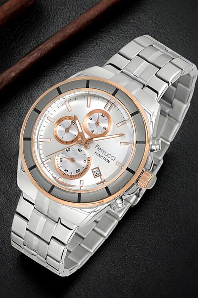 Ferrucci men's Silver-Rose Wristwatch and Bracelet Zmfer151 - Fcf.13674fm.03 Function