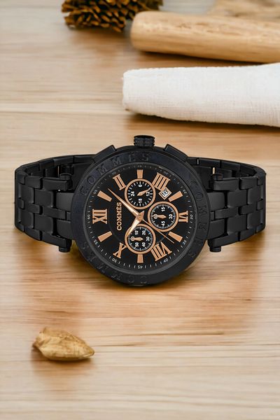 COMMES Men's Wristwatch - Steel Cord, Full Function Crono, Black-Rose Color, Bracelet Zmcms031