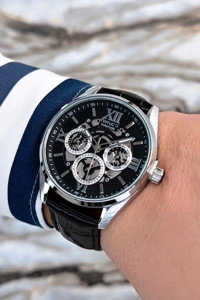 Ferrucci Black Leather Cord, Steel Case Roman Men's Wrist Watch Zmfer078