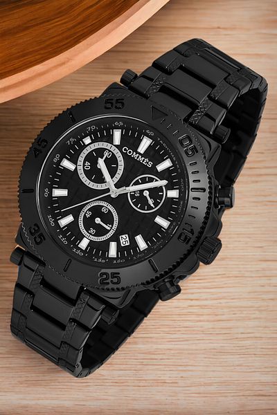 COMMES Men's Wristwatch Crono - Steel Cord, Full Function, Black Bracelet Zmcms032