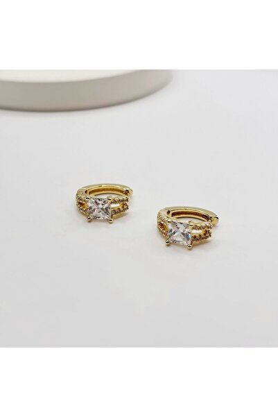 Swan Jewelry Zirkon Taşlı Gold Minik Halka Çelik Küpe