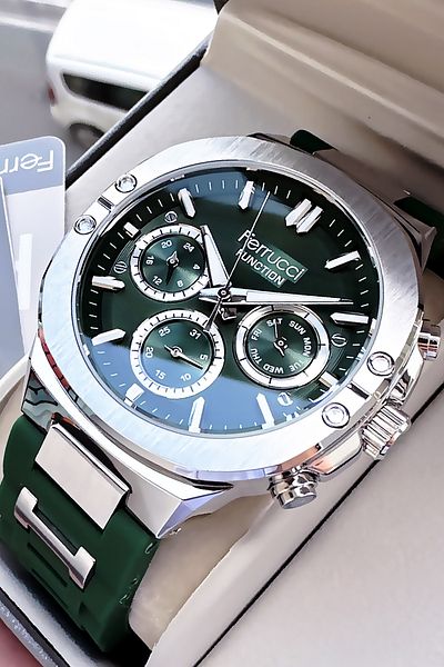 Ferrucci Function Men's Wristwatch 3 ATM Waterproof Green Color Silicone Cord Bracelet Gift Cbk583