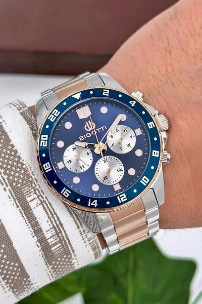 Bigotti Milano Luxury Men's Wristwatch Silver-rose Steel Strap Steel Case Functions Active Zmb009