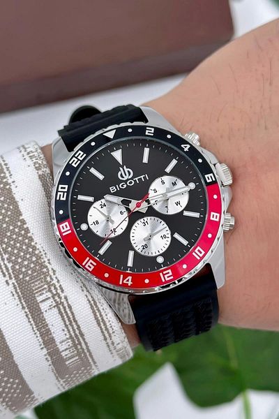Bigotti Milano Luxury Men's Wristwatch Black Silicone Strap Steel Case Functions Active Zmb005
