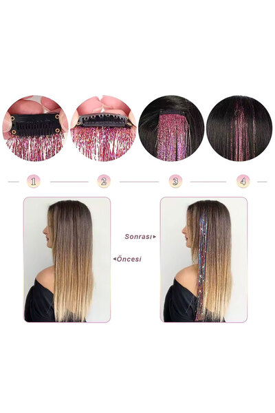 CREST E-TİCARET Washable Green Clip-On Hair Tinsel Hair Glitter - Htk16
