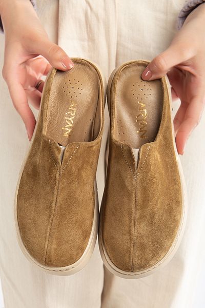 Polomia Comfort Nova femei din piele naturală din piele intoarsa inchis in fata detaliu cauciuc rece Talpa confortabila Sabo zilnic papuci de casa