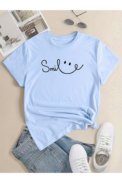 Let's Wear Tricou premium cu guler de ciclism cu imprimeu Smile pentru femei