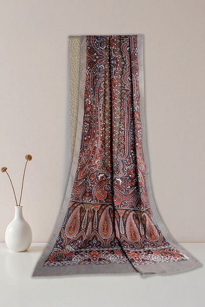 Sekine İpek Retro Etnic Pattern Shawl Soil