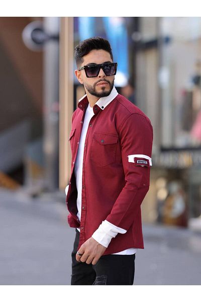 YXC Men's Slim Fit Slim Fit Long Sleeve Lapel Black Double Pocket Shirt.
