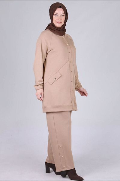Moda Rosa 25K3537 - Mink - Large Size Hijab Modal Fabric Trouser Suit