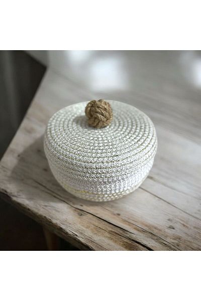 AYŞE SERHOŞOĞLU HOME DESİGN Wicker Basket, Decorative Basket with Lid, Multi-Purpose Box, Ecru Sugar Bowl Basket