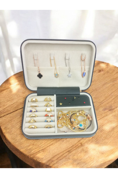 Moda fiesta صندوق تخزين مجوهرات منظم مقاس كبير (14×21) حقيبة سفر خشبية