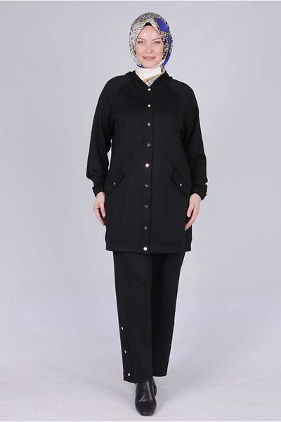 Moda Rosa 25K3537 - Black - Large Size Hijab Modal Fabric Trousers Suit