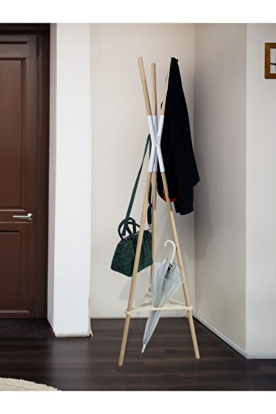 AsudeHome Ev Gereçleri Ahşap Ayaklı Elbise Askısı Ahşap Tasarım Portmanto 160...