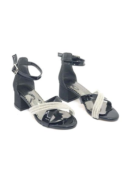 Kocamanlar Ayakkabı İremsu 2727 Girl's Evening Dress Stone Heeled Shoes Black