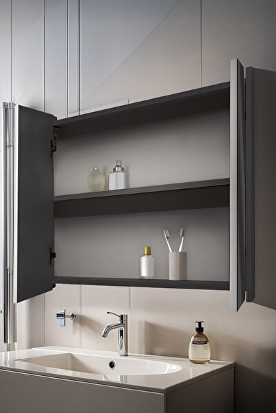 shop Aynalı Banyo Dolabı – Raflı Lavabo Üstü, Modern Tasarım- 80x60