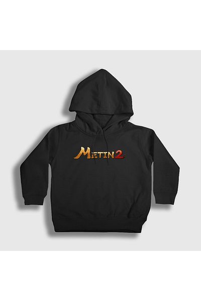 Presmono Унисекс детски суитшърт с качулка и черно лого на играта Metin2 522637tt