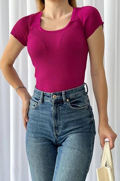 vuvutasarım Νέα σεζόν U Neck Knitwear Γυναικεία μπλούζα με κοντό μανίκι 0303