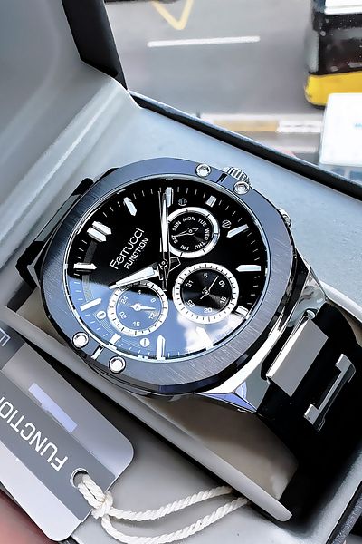 Ferrucci Function Men's Wristwatch 3 ATM Waterproof Black Color Silicone Cord Bracelet Gift Cbk596