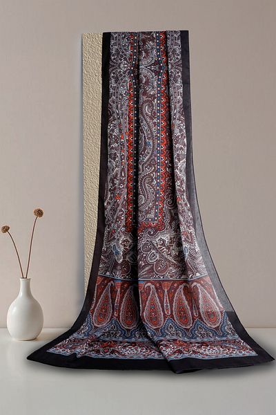 Sekine İpek Retro Etnic Pattern Shawl Black Burgundy