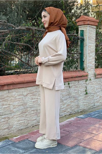 Moda Rosa 25K2253 - Beige - Modal Fabric Basic Double Set