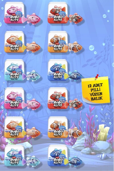 TOYFEST 12 ADET Derine Dalan Suda Renk Değiştiren Yüzen Pilli Robo Alive Balı...