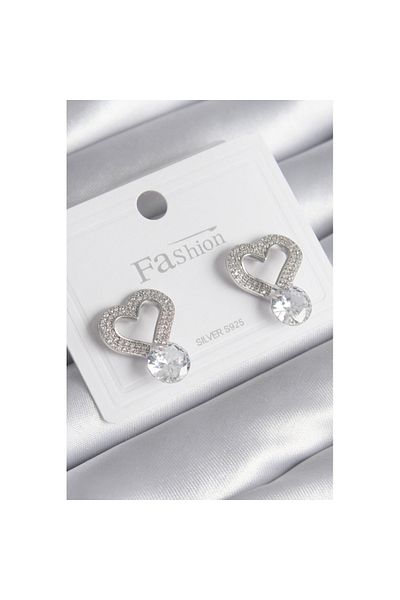 Skygo Brass Silver Color Zircon Stone Heart Model Drop Zircon Stone Detail Women's Earrings - TJ-BKP8534