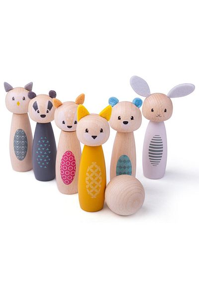 BIGJIGS Toys Σετ κορίνων μπόουλινγκ - Χαρούμενα ζώα